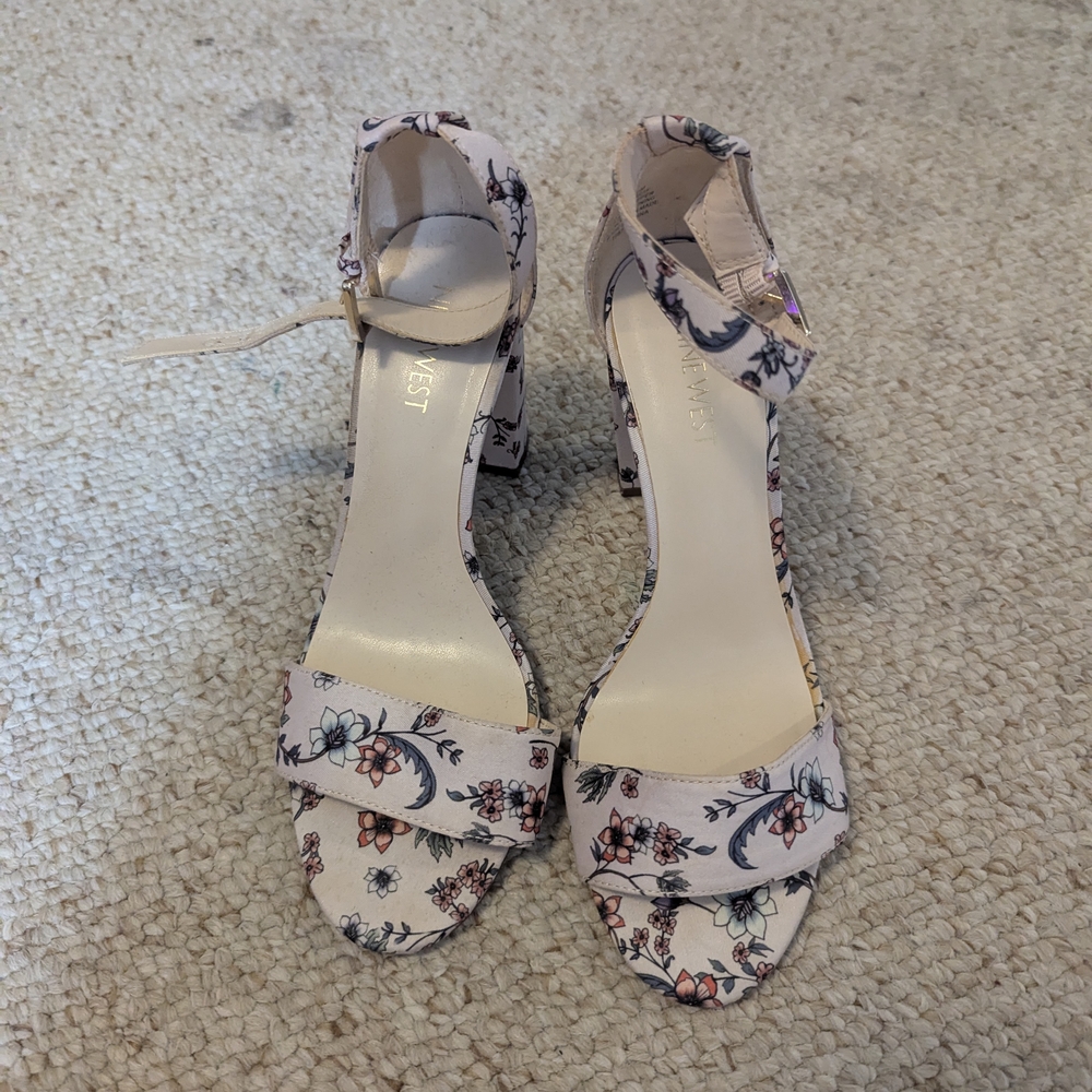 Nine West Floral Heels - Cream and Black